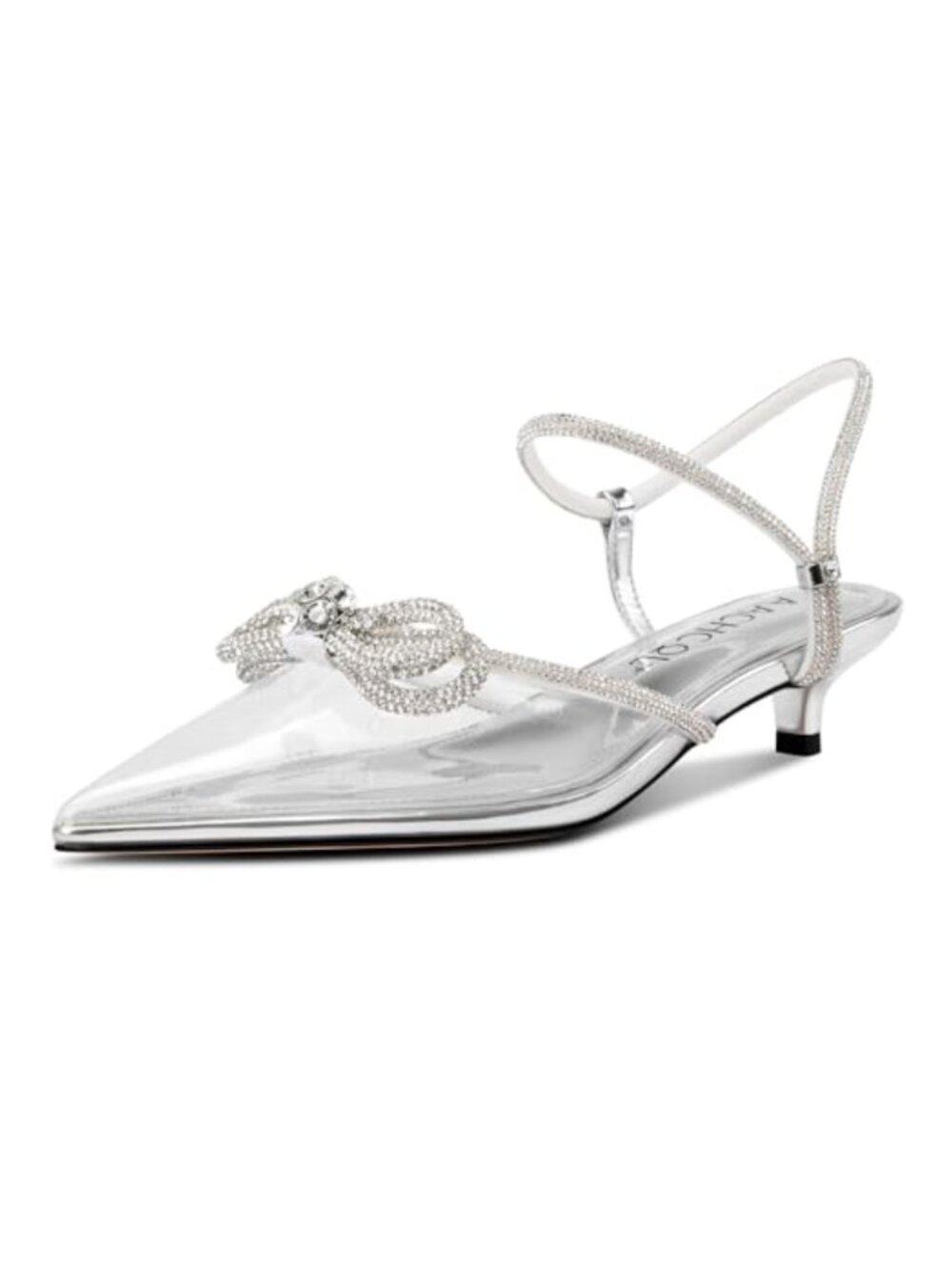 Rhinestone Bow Kitten Heels Pointed Toe Ankle Strap Wedding Dress Shoes